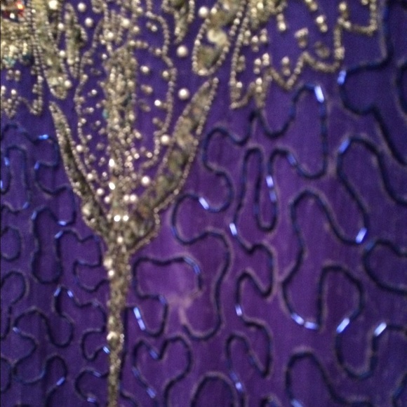 Gold Star full length beaded blue dress (size L) - Picture 4 of 7